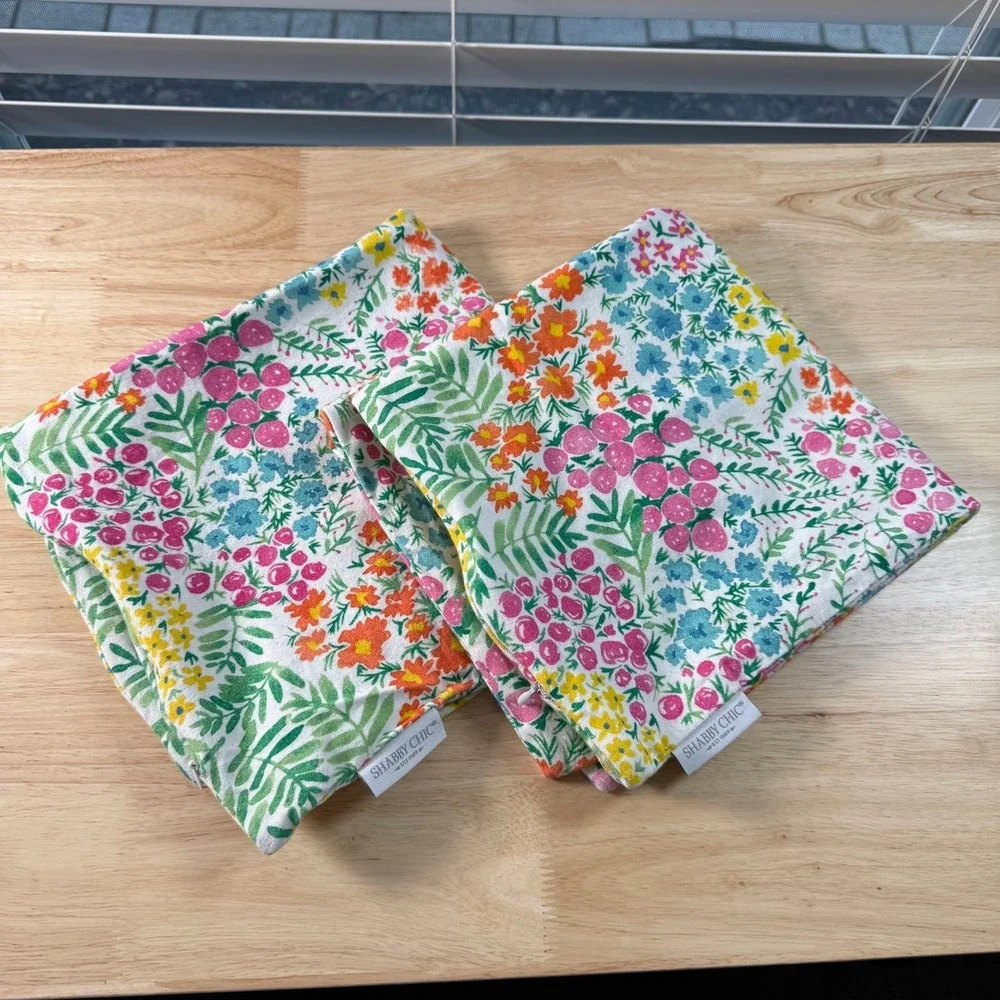 Lot of 2 Shabby Chic Multicolor Floral Zipper Throw Pillow Covers - 18